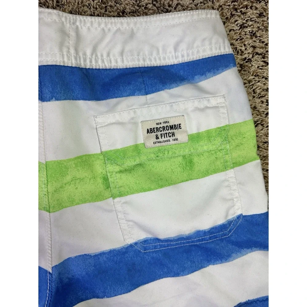 Abercrombie & Fitch Men's Size Small Blue Green White Striped Swim Board Shorts
